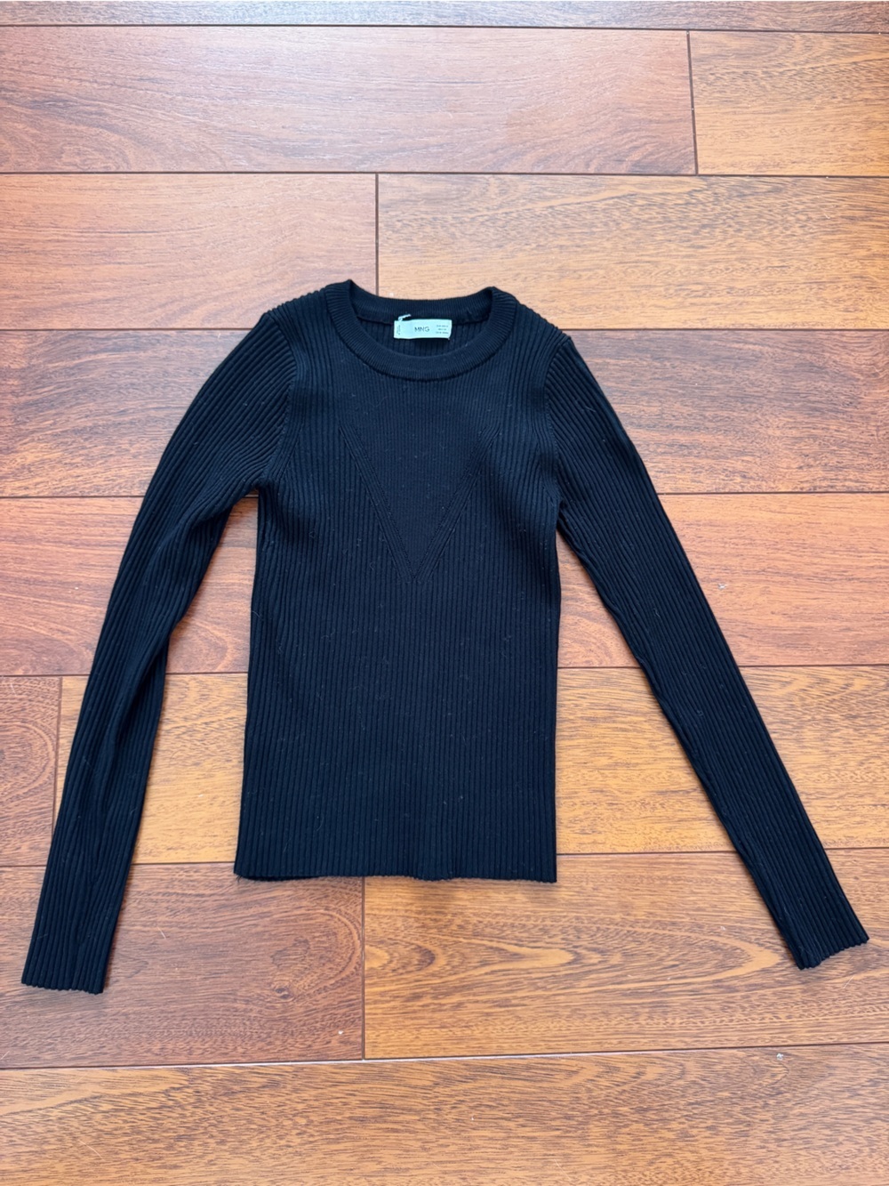 MNG Ribbed Black Sweater | S | Fitted Long Sleeve Crewneck Knit